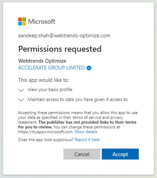 Login with Microsoft screen 6